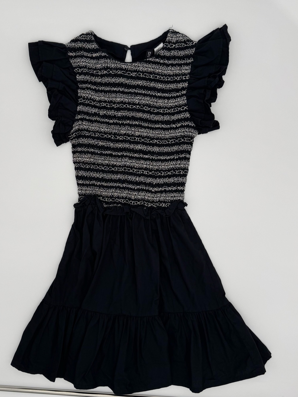 H&M Black Dress with White Smocked Bodice and Ruffle Sleeves